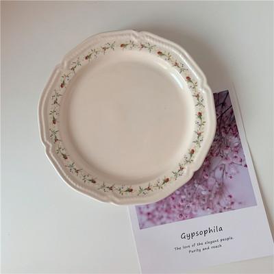 Ceramic Plate French Style Retro Floral Reliefs Food Plate Yogurt Salad Bowl Dessert Plate Dish Dinner Wedding Set Dinner Plates