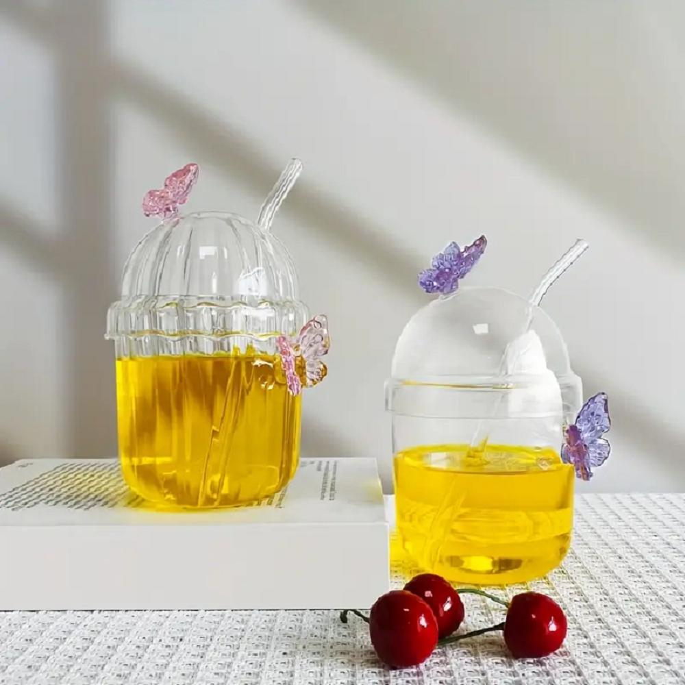 1KS 400ML Sklenice na pití s designem motýla na ledovou kávu, džus, čaj a mléko, Perfektní dárky k narozeninám a svátkům