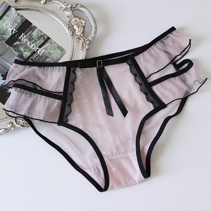 

Нижнее белье из чистого кружева для женщин, сексуальное нижнее белье со средней талией, черное сетчатое дышащее белье с вырезом для бедер, быстросохнущее one size розовый
