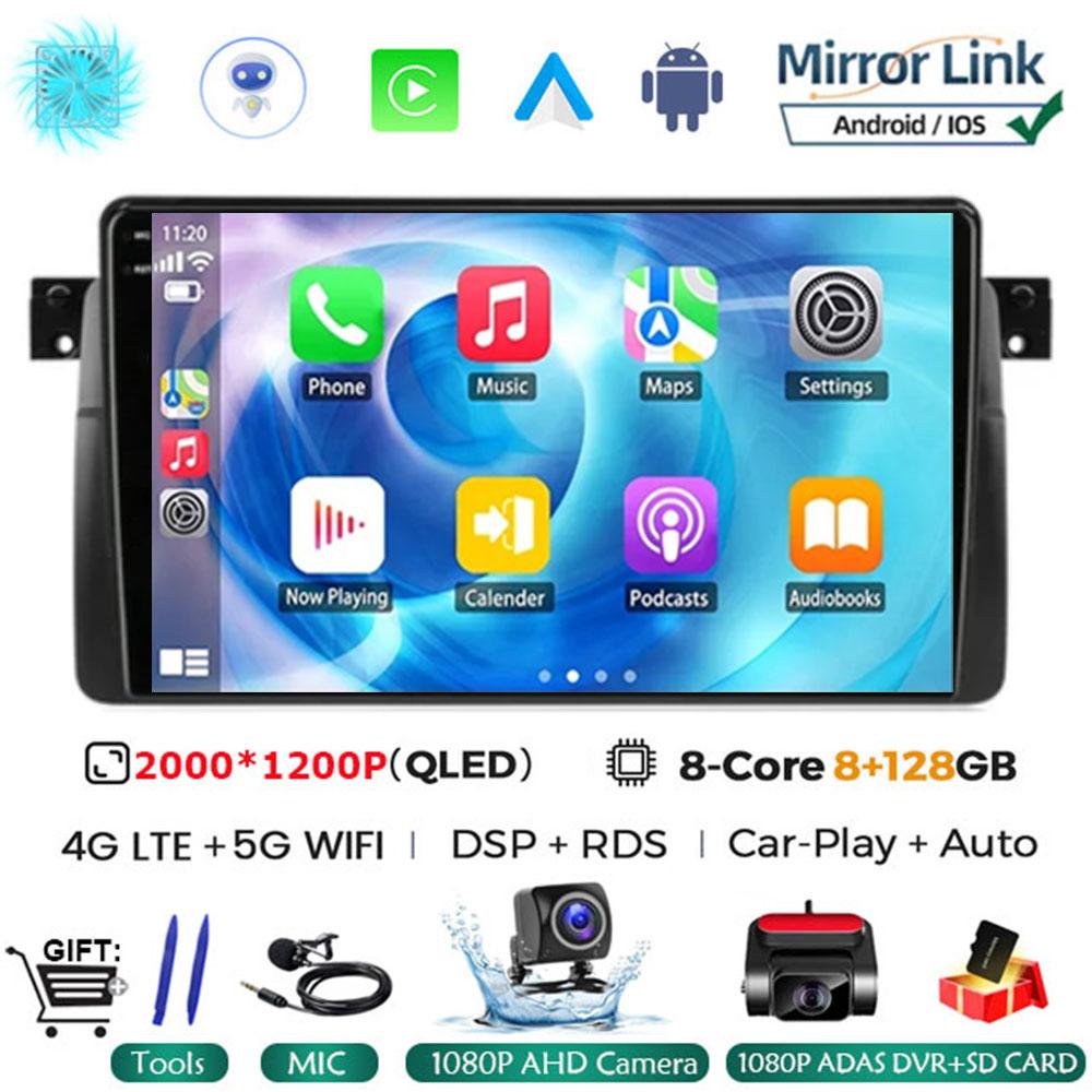 Android 14 Carplay WIFI+4G For BMW E46 M3 1998-2006  Car Radio Multimedia Video Playor Stereo GPS DPS Head Unit 360 Camera BT