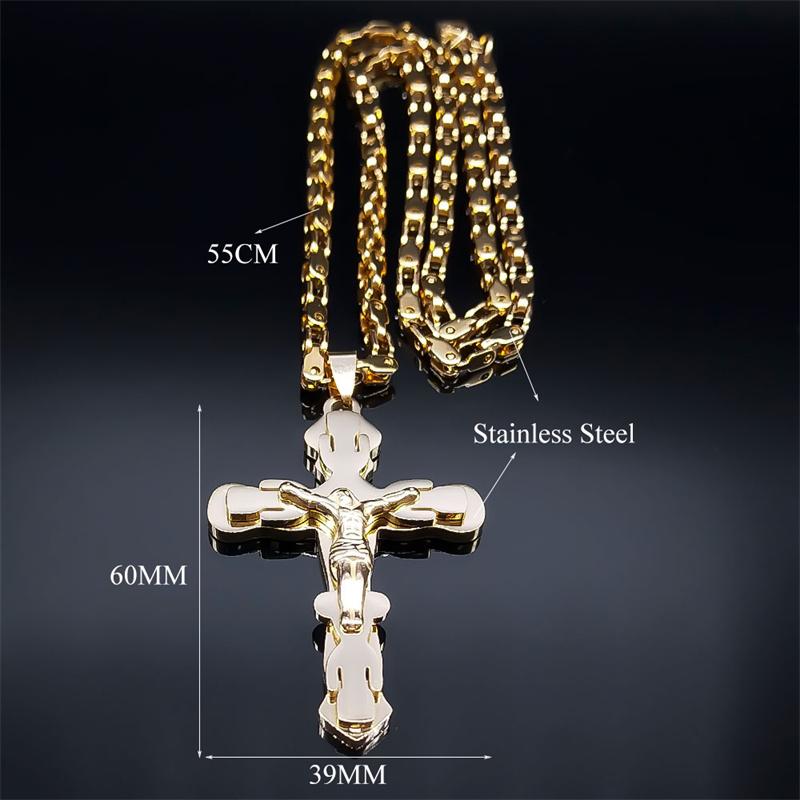 Christus Jesus Kruzifix Kreuz Großer Anhänger Halskette für Männer Edelstahl Goldfarbe Herren Ketten Halsketten Amulett Schmuck gargantilla