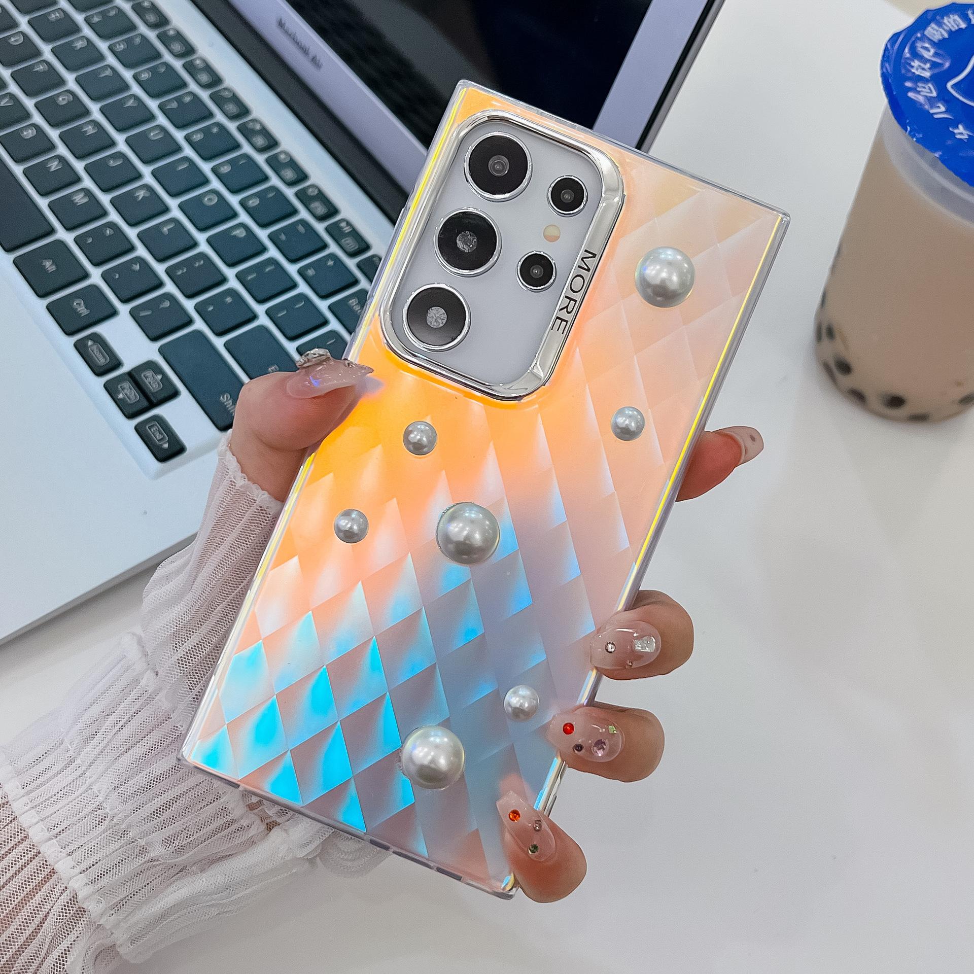 

Продвинутые трехмерные жемчужины Подходит для чехла для мобильного телефона Samsung S25ultra S24plus Гальванизированный лазерный A56 Жесткий набор Galaxy S25