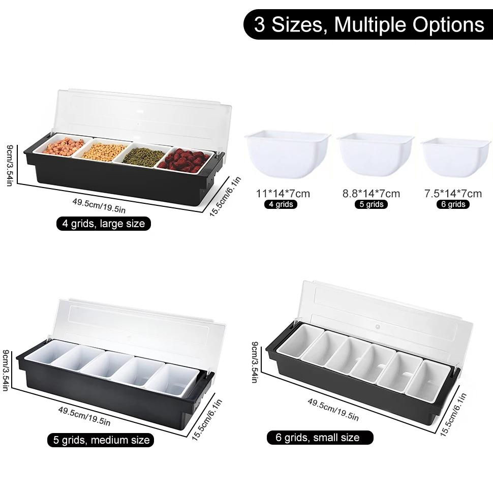 Plastic Seasoning Box with Cover 4/5/6 Compartment Trays Detachable Topping Station Pizza Ingredient Condiment Dispenser