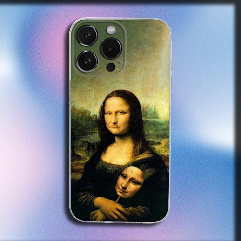 Mona Lisa Pat Dog Art Phone Case For iPhone 16,15,14,13,12,11 Plus,Pro,Max,XR,XS,X,Plus,SE,Mini Transparent Soft Cover