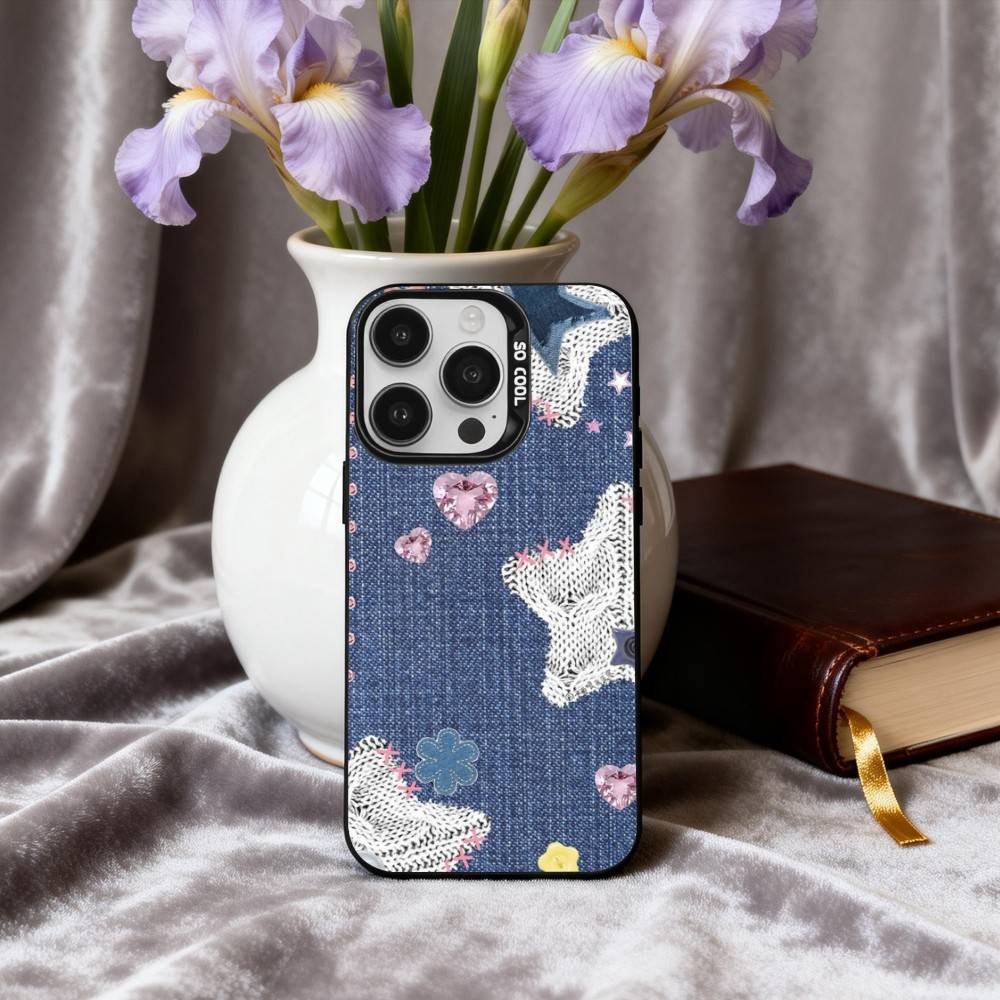 R-Retro D-denim patches  Phone Case For iPhone17,16,15,14,13,12,11 Plus,Pro Max Black Candy silver phone case