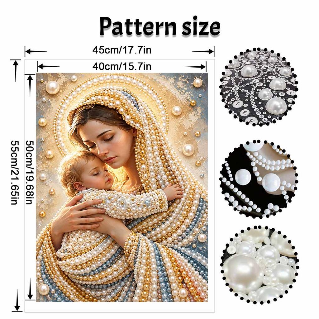 Holy Virgin and Child Pearl Bead Painting with Frame Shiny Canvas Art Creative Handmade Craft Desk Decor Gift for Religious Art Lovers