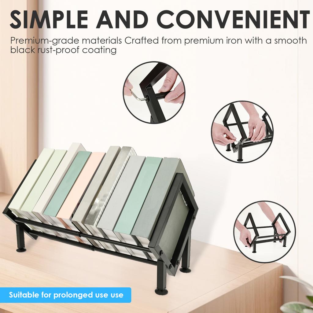 Verstellbares Desktop-Bücherregal aus Eisen, neigbares Bücherregal mit 4 rutschfesten Gummifüßen, 25,5 bis 45,5 cm ausziehbar, Zeitschriften-CD-Aufbewahrungsregal