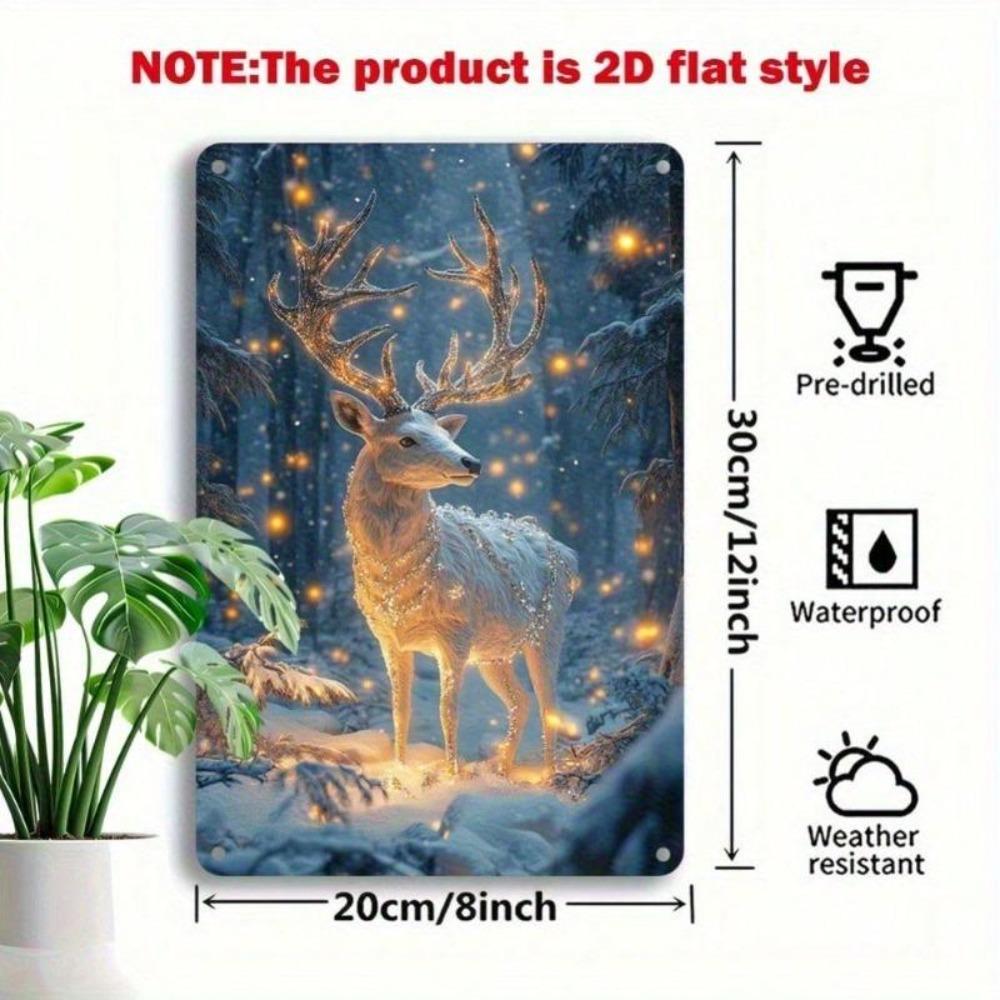 1pc 12x8 Inch Enchanted Deer Glowing Antlers Metal Tin Sign, Winter Snowy Forest Wall Art, Rustic Farmhouse Plaque for Home Bar Kitchen Decor