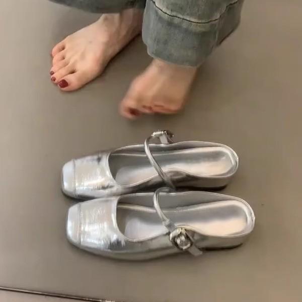 Spot Version~ Soft Leather French Platform Silver Bag Head Half Slippers Women's 2025 New Muller Shoes Single Shoes Mary Jane