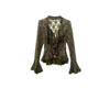 Blusa da Donna Verde Oliva in Pizzo Manica Lunga Stratificata con Volant Moda Top Casual