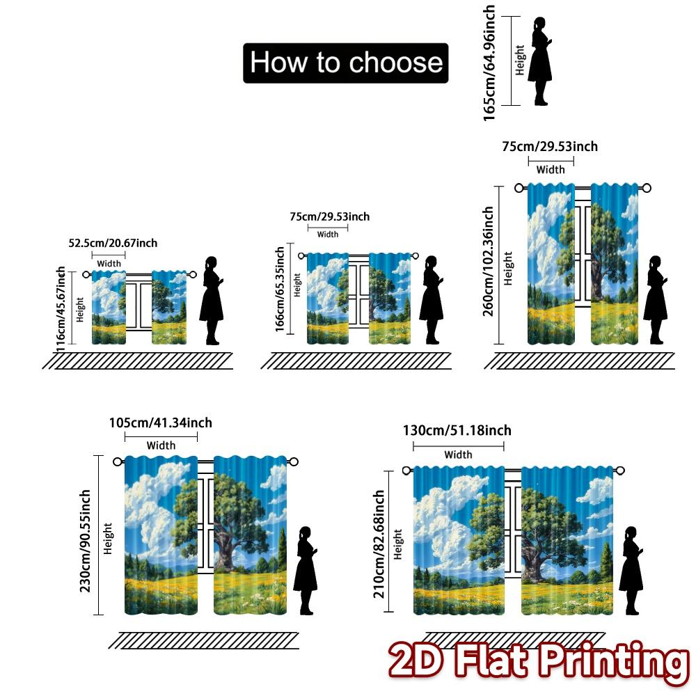 2pcs, 2D FLAT PRINTING Curtains (Without Rod) Majestic Meadow Modern Pattern Curtains Yarn Curtains Art Deco Festive for