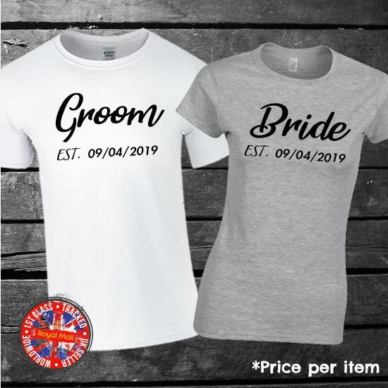 Bride & Groom Personalised Matching T-shirt Set, Couples, Wedding, Honeymoon S