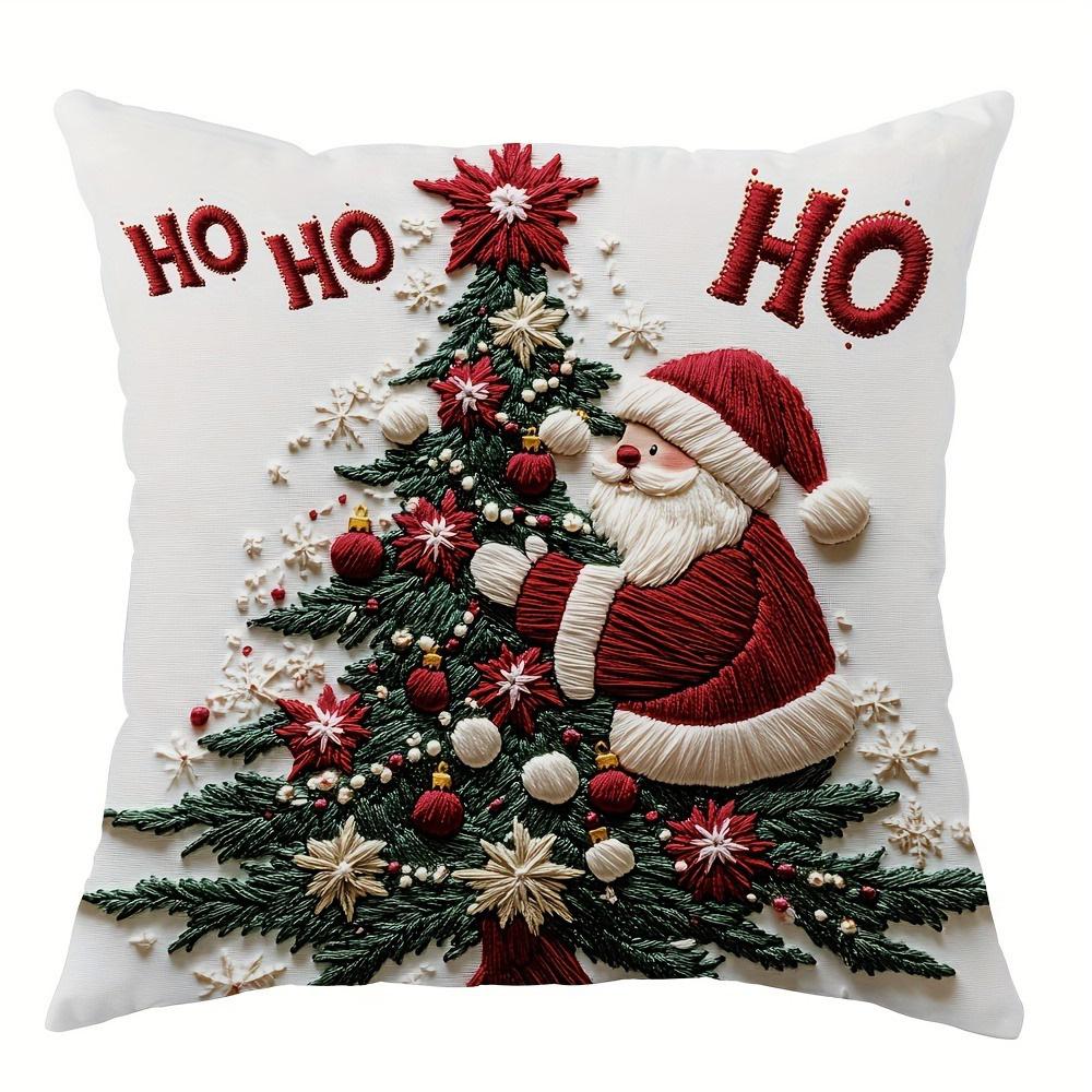 

Festive Christmas Embroidered Pillowcases: Santa, Snowman, and Trees for Holiday Cheer! New Year home decoration 16x16Inch