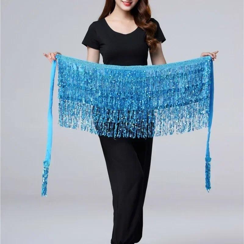 Belly Dance Waist Chain New Glitter Layer Tassel Waist Cover Indian Dance Performance Practice Strap Hip Scarf Skirt Waist Scarf