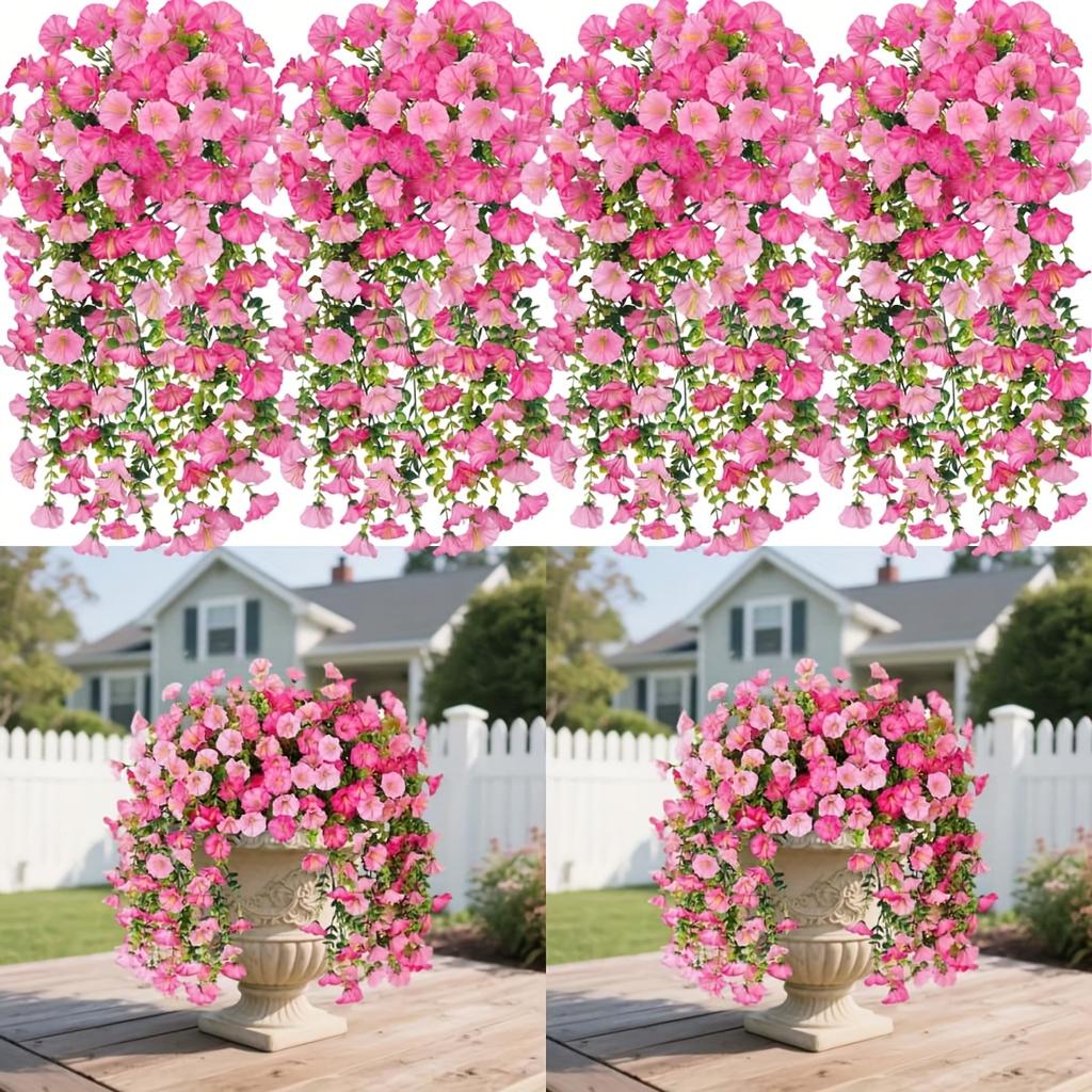 4 Bundles  Artificial Morning Glory Flowers Outdoor Fake Wildflowers For Garden Porch Home Hanging Decor Spring Summer