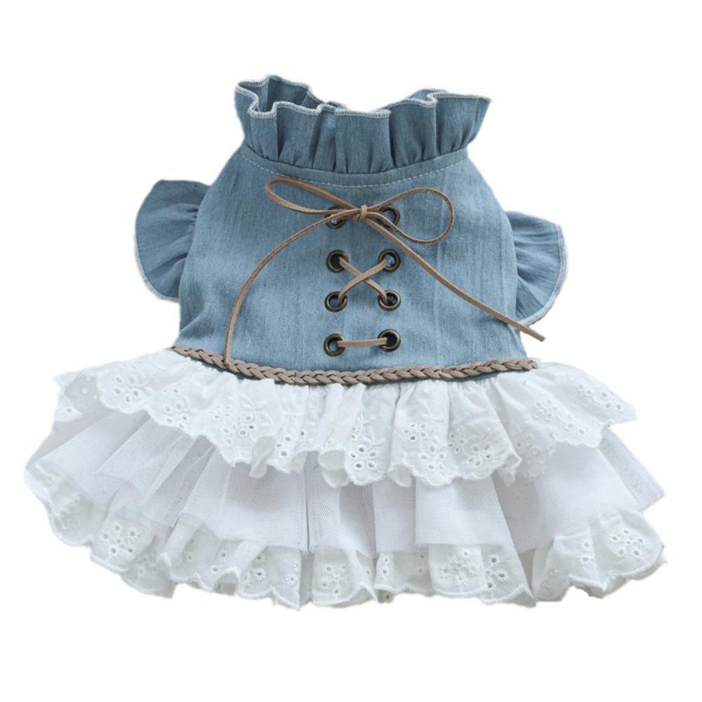 

Изысканная кружевная кошачья юбка Мягкое собачье платье принцессы Повседневная джинсовая юбка для собаки Товары для питомцев M