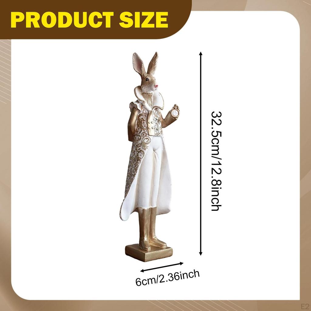 Rabbit Sculpture Animal Bunny Figurine Resin Statue Table Ornament with Smooth Edge