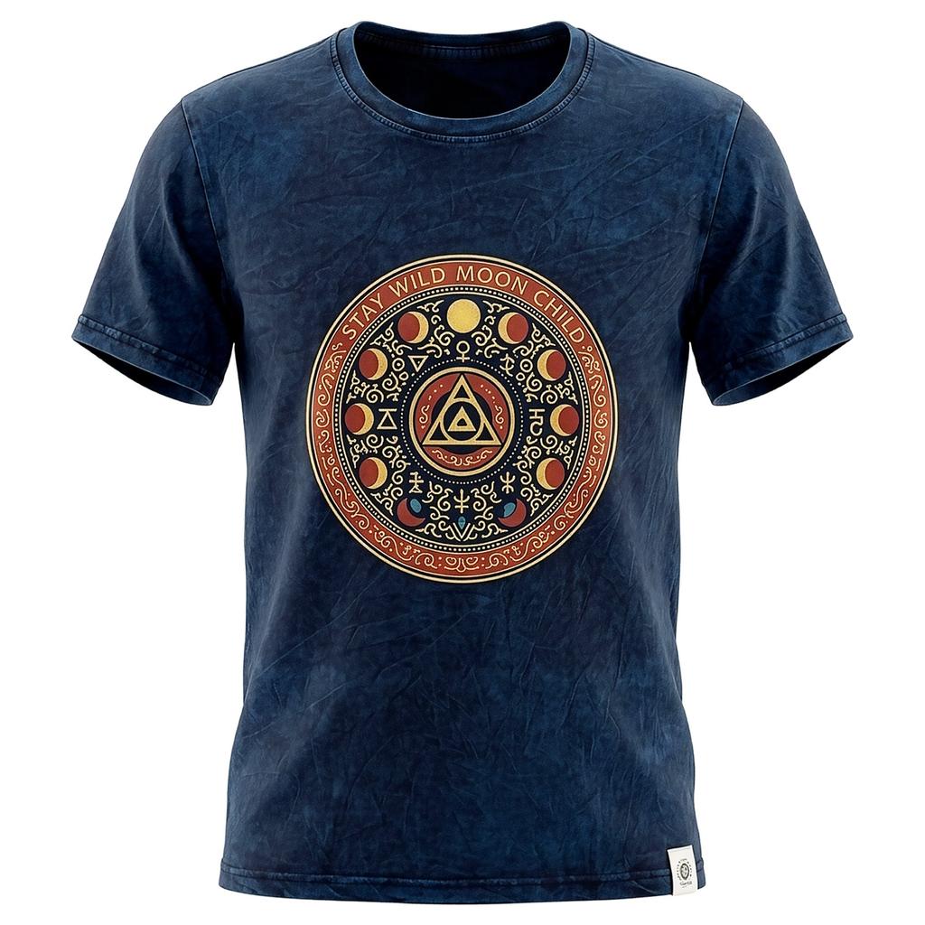 Nomad Sari Stonewashed Cotton T-Shirt - Stay Wild Moon Child - Blue - XL