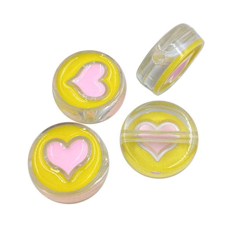 

Креативные 4 шт., оптовая продажа, кулон в форме сердца, клубничное ожерелье, браслет, свободные бусины, сделай сам, для изготовления ювелирных изделий 24mm Round Heart жёлтый