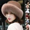 Women Hat Solid Color Fluffy Thickened Ear Protection Dome Winter Coldproof Elegant Russian Hat Faux Fur Headband Streetwear