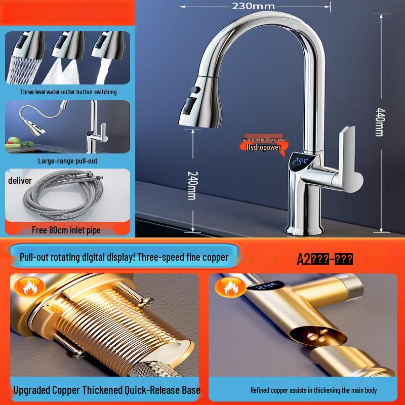 Yuanbinyannuo Digital Pull-Out Kitchen Faucet