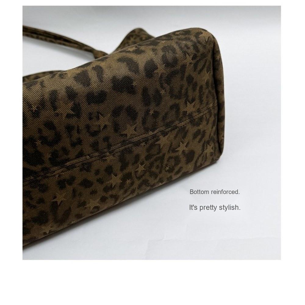 Women Leopard Print Large Capacity Canvas Tote Bag for Daily Casual Use