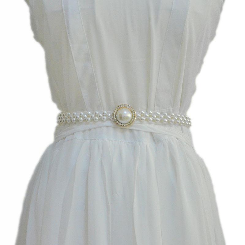 Meier Pearl elastic thin belt rhinestone inlaid women's decorative elastic thin waist chain