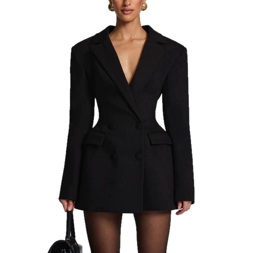 Einfarbiger Langarm Revers Schmal Geschnittener Blazer Strickjacke Mantel Für Europäische Amerikanische Frauen Lässige Elegante Oberbekleidung