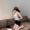 Sweet Spice Style Sexy Halter Hooded Sleeveless T-Shirt Women's Summer Korean Chic Chic Apricot Versatile Top