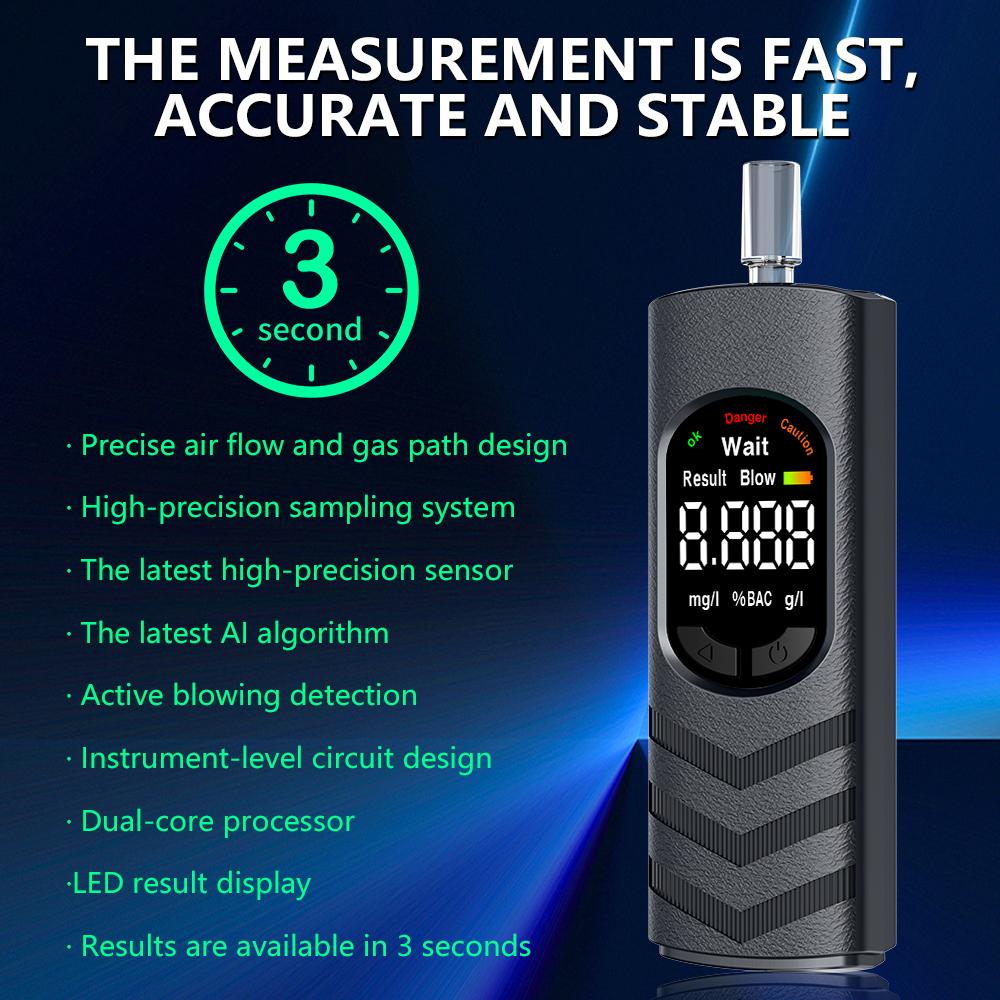 Portable Digital Alcohol Tester Breathalyzer With Mouthpiece Rechargeable High Accuracy Breath Alcohol Detector For Drivers