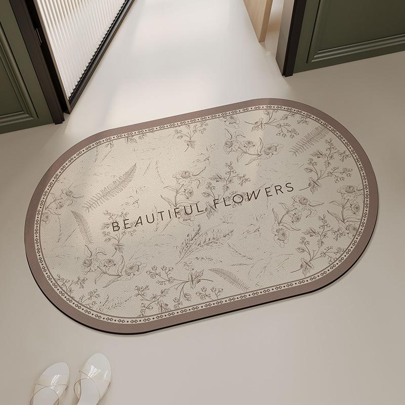 Retro European And American Style Bathroom Door Floor Mat Toilet Soft Diatom Mud Floor Mat Floral Absorbent Foot Mat Household