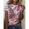 Fashion Women's Crew Neck, Short Sleeve 3D Butterfly Color Printing Butterfly Short Sleeve Crew Neck T-Shirt