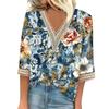 Women's Vintage Print Lace Top With Three-quarter Sleeves Top