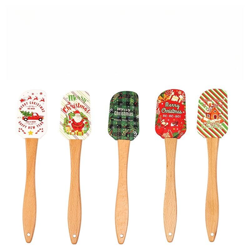 Julserie Silikonskrapa Hushåll Trähandtag Krämspatel Smörvisp Kreativt Kök Bakverktyg