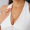Sweet And Cool Little Flower Chain Necklace Set, Hip-Hop Style Stacked Cross Pendant, Collarbone Necklace.