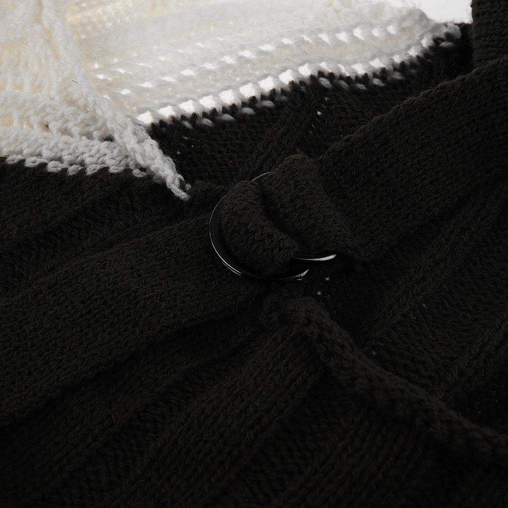 Women's  And Winter Loose Two-color Contrast Stitching Long-sleeved Stand Collar One Side Strapless Knit Sweater Top