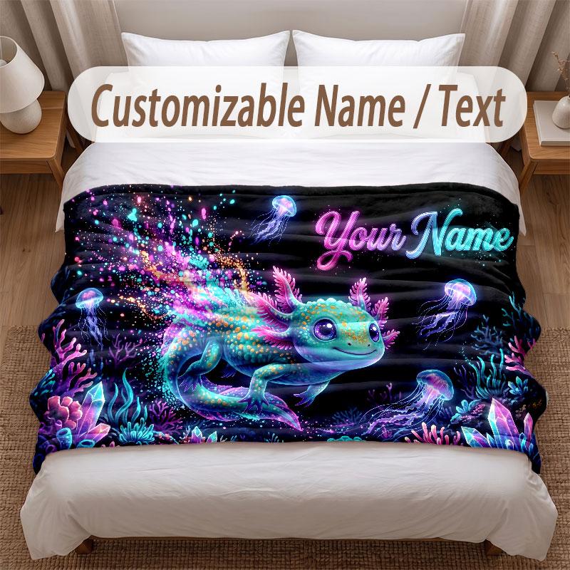 Underwater Fish Theme Soft Blanket Personalized Custom Name Text Print Warm Blanket Home Sofa Bedroom Decor
