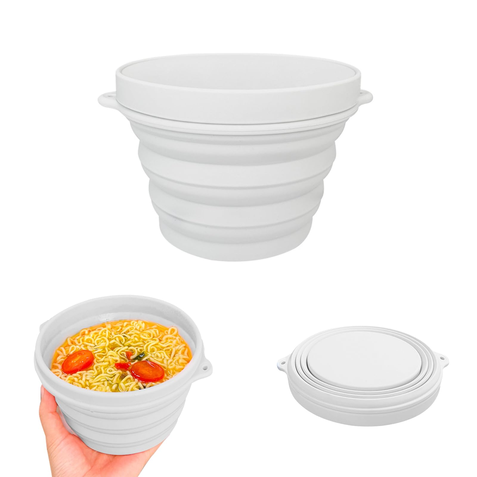 

happykau Foldable Food Grade 1000ml with Microwave for Portable Bowl, Silicone, Lid, Heating, Multifunctional, Travel, Camping, School, (Gray)