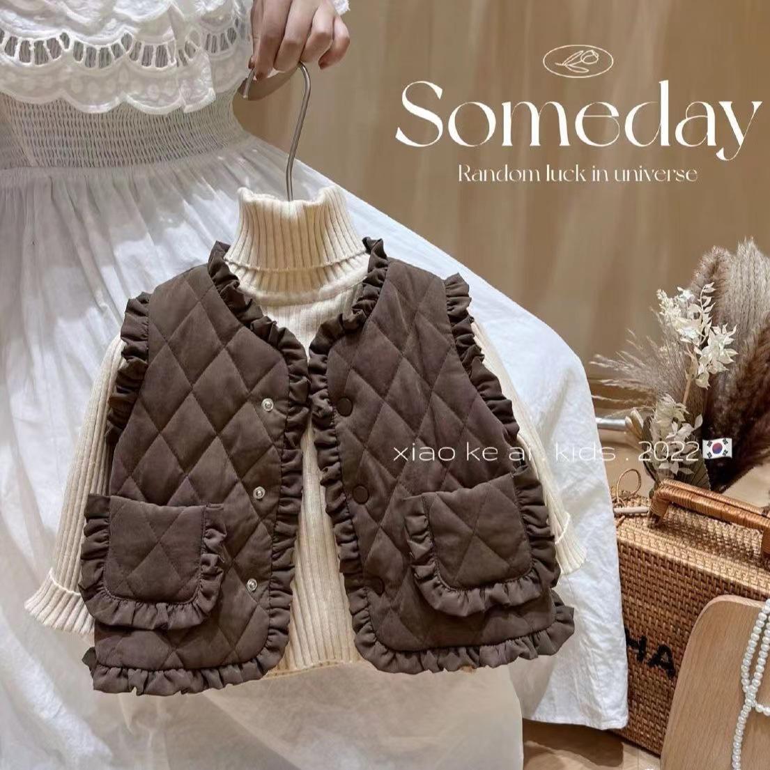 

Милый кружевной бархатный жилет для девочек - новинка осень/зима, теплый, свободный крой, толстый меховой жилет Size 130