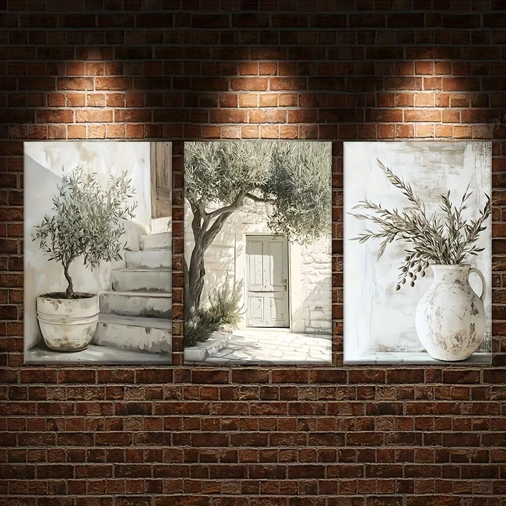 Leinwandposter, Retro Kunst Olivenbaum, Mediterrane Landschaft Wandkunst Drucke, Schlafzimmer Küche Flur Wanddekoration