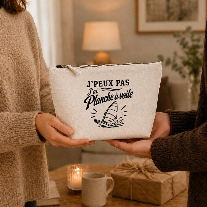 Trousse de toilette - PLANETEE - J’peux pas j’ai Planche à voile (minimaliste) - Beige - 100% coton - 3 L