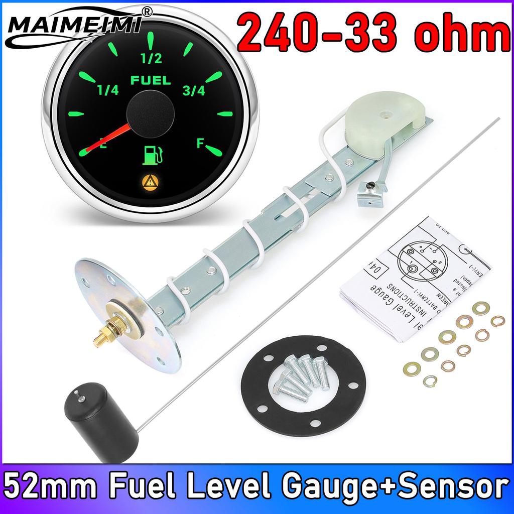 52mm Fuel Level Gauge With Alarm 7 Colors Backlight Pointer Oil Tank Meter 0-190Ohm For Auto Marine Boat Car 12V 24V Fuel Tank