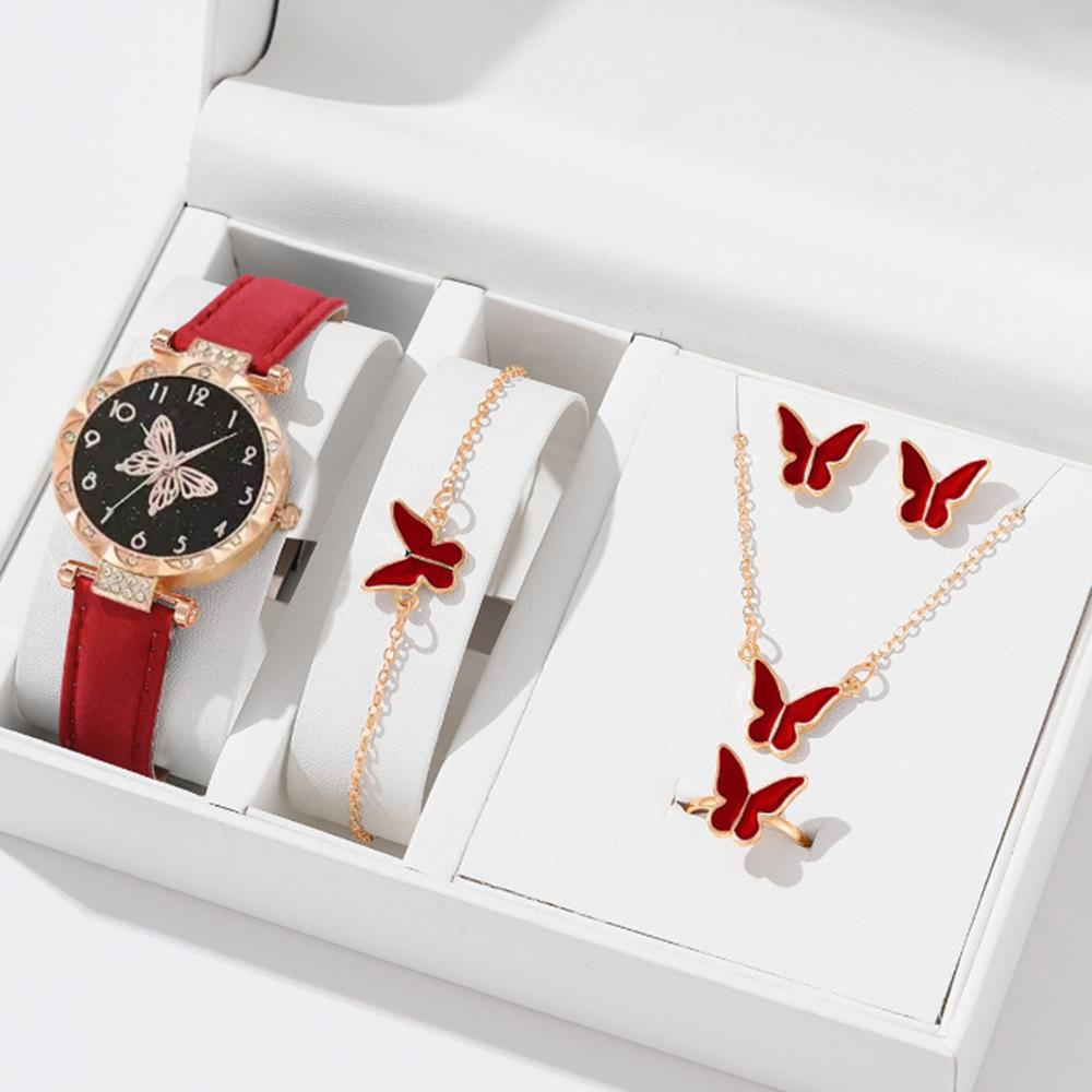 New Popular Women'S Bracelet Watch Fashionable And Simple Butterfly Five-Piece Watch Set Watch