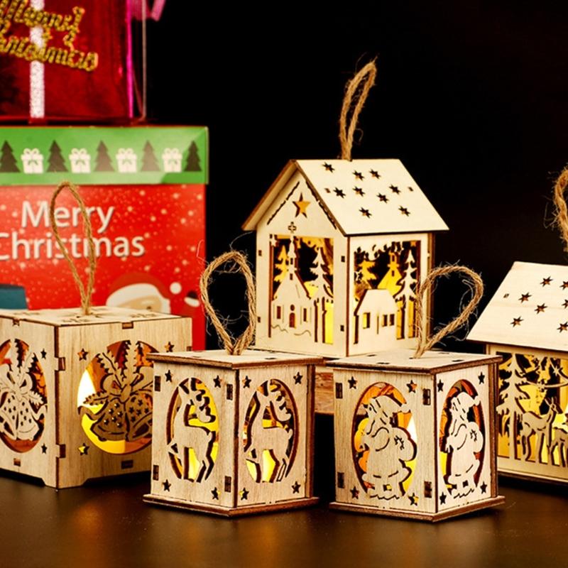Weihnachts-Holzhaus-Dekoration Mit Warmem LED-Licht Beleuchtetes Hütten-Ornament Für Saisonale Auslage