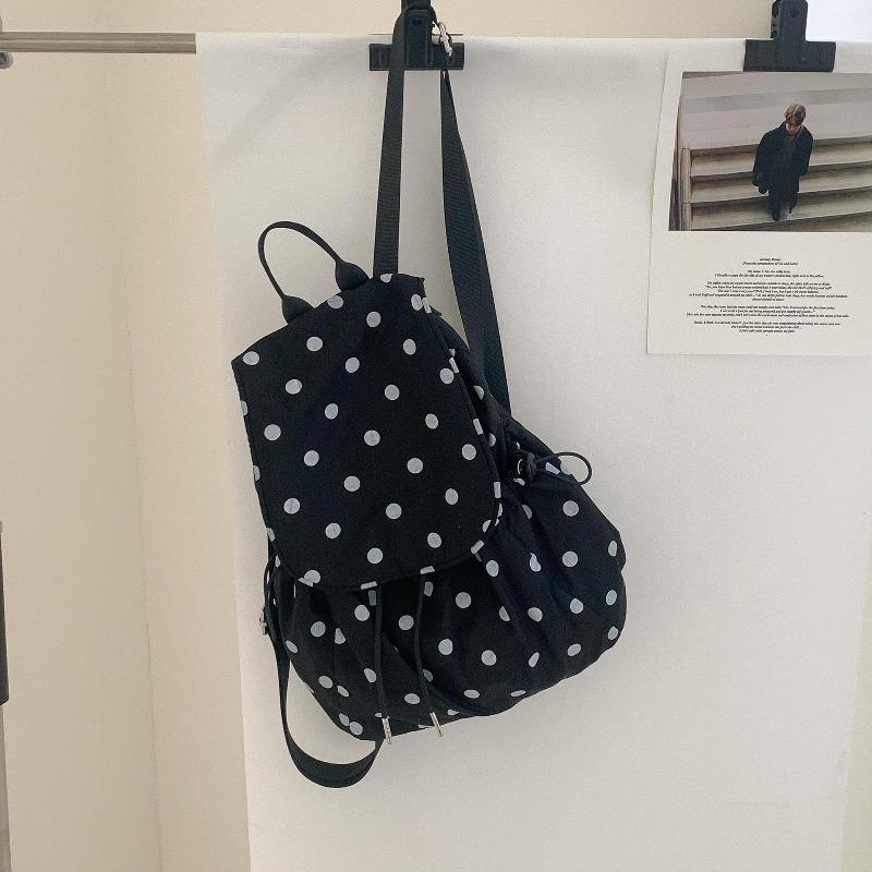 Sac à dos en nylon à pois pour femme grande capacité rabattable voyage extérieur niche loisirs tendance sac d'école femme