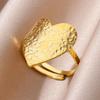 Gold Color Stainless Steel Shell Rings For Women Vintage Oval Blue Stone Adjustable Ring Fashion Party Jewelry Anniversary Gift
