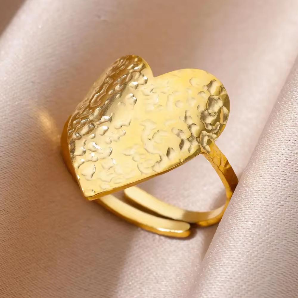 Gold Color Stainless Steel Shell Rings For Women Vintage Oval Blue Stone Adjustable Ring Fashion Party Jewelry Anniversary Gift