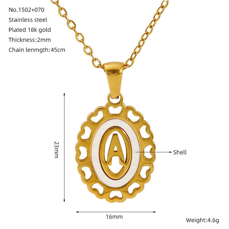Titanium steel love hollow letter pendant female versatile fashion simple oval letter necklace female