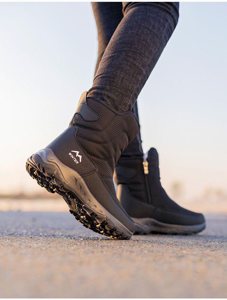 Men's High-Top Waterproof Wool Snow Boots - Warm Outdoor Ankle Cotton Shoes