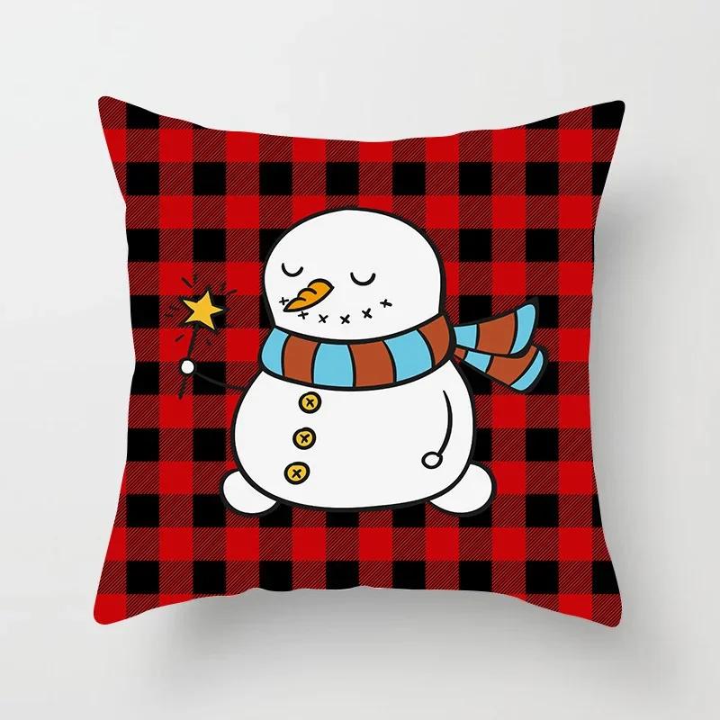 Christmas Decoration Black and Red Checkered Printed Cushion Cover for Home Living Room Sofa  Pillowcase 45 * 45cm